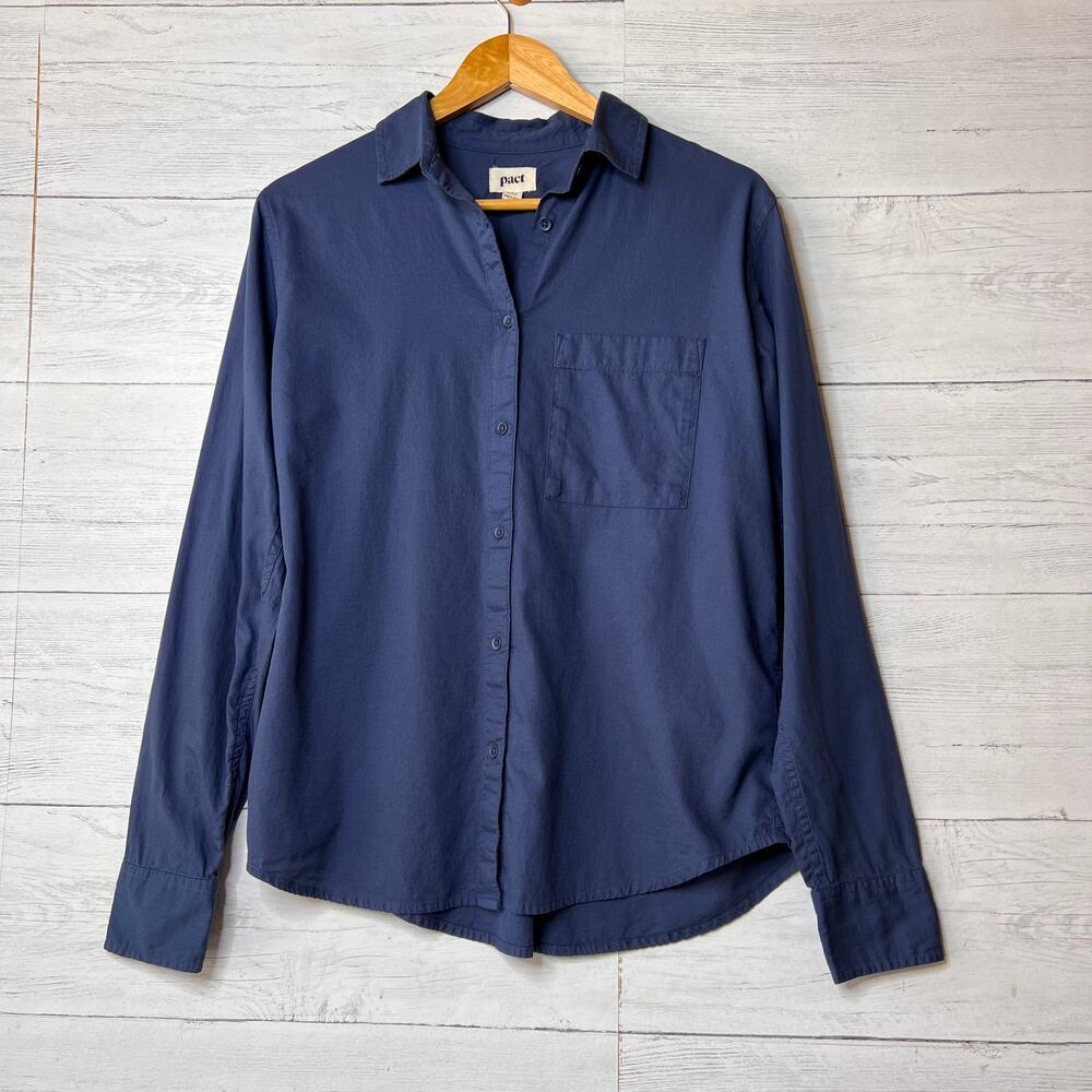 Pact Shirt Womens Size Small Blue Long Sleeve Button Down 100% Organic Cotton